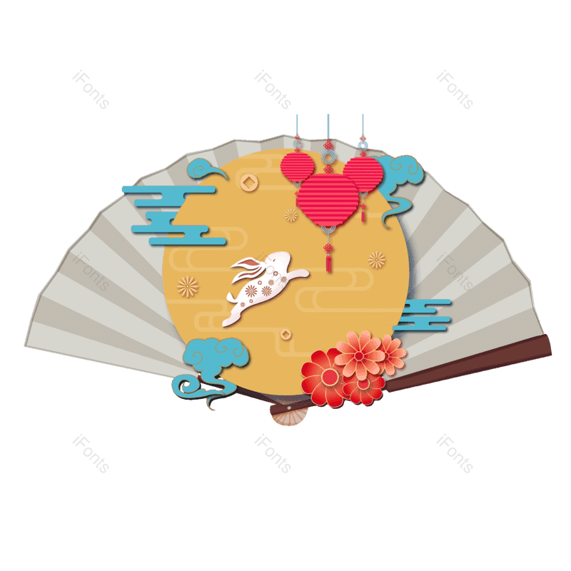 祥云图片,扇子元素,中秋PNG,纹样免抠素材